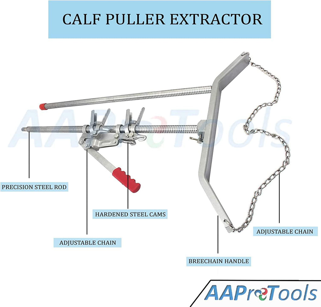 AAProTools Durable Baby Cow delivery Apparatus Calf Puller & (1pc) OB Handle, (1pc) Chain 30" Veterinary Instruments for Dairy Farm
