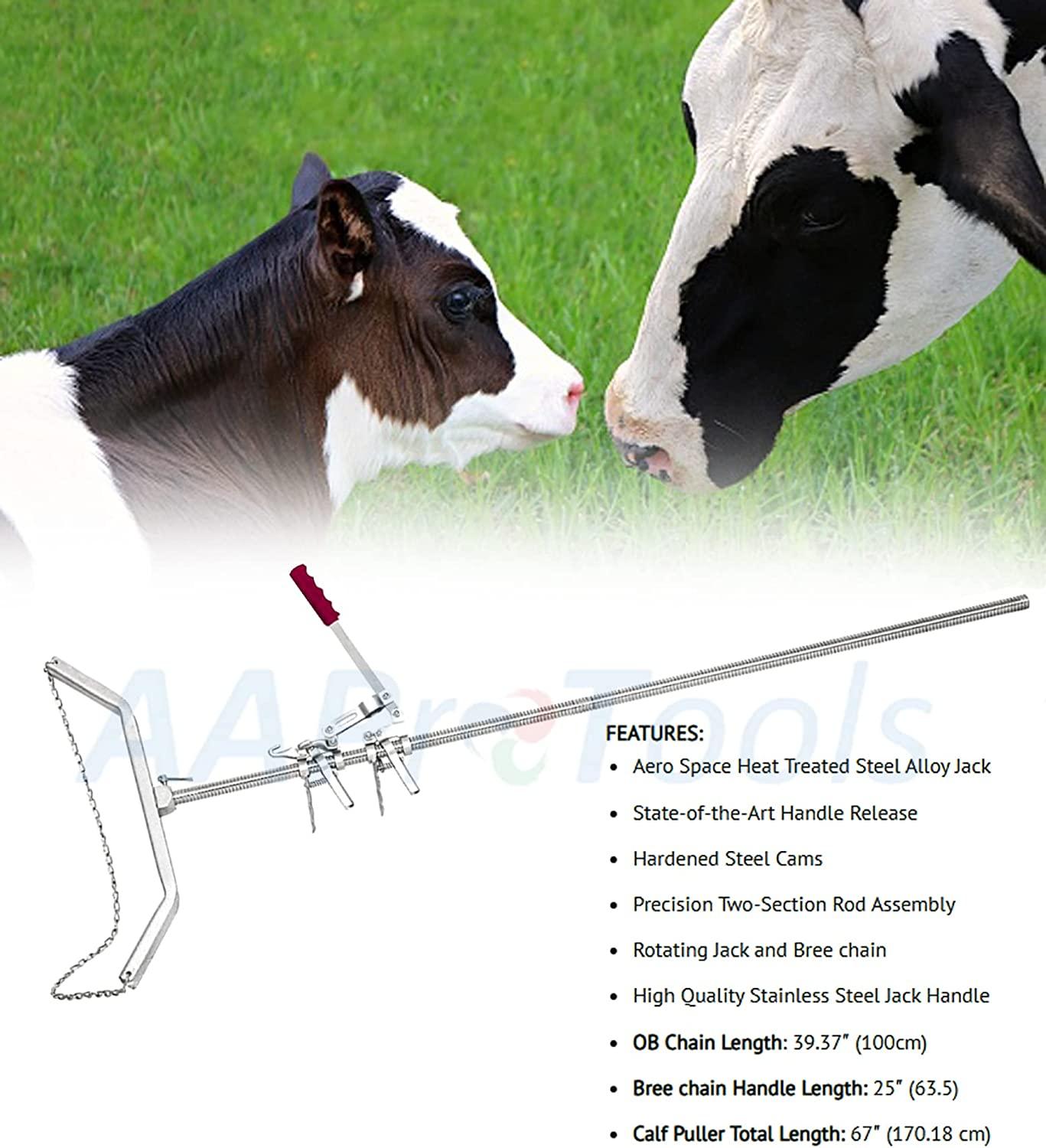 AAProTools Durable Baby Cow delivery Apparatus Calf Puller & (1pc) OB Handle, (1pc) Chain 30" Veterinary Instruments for Dairy Farm