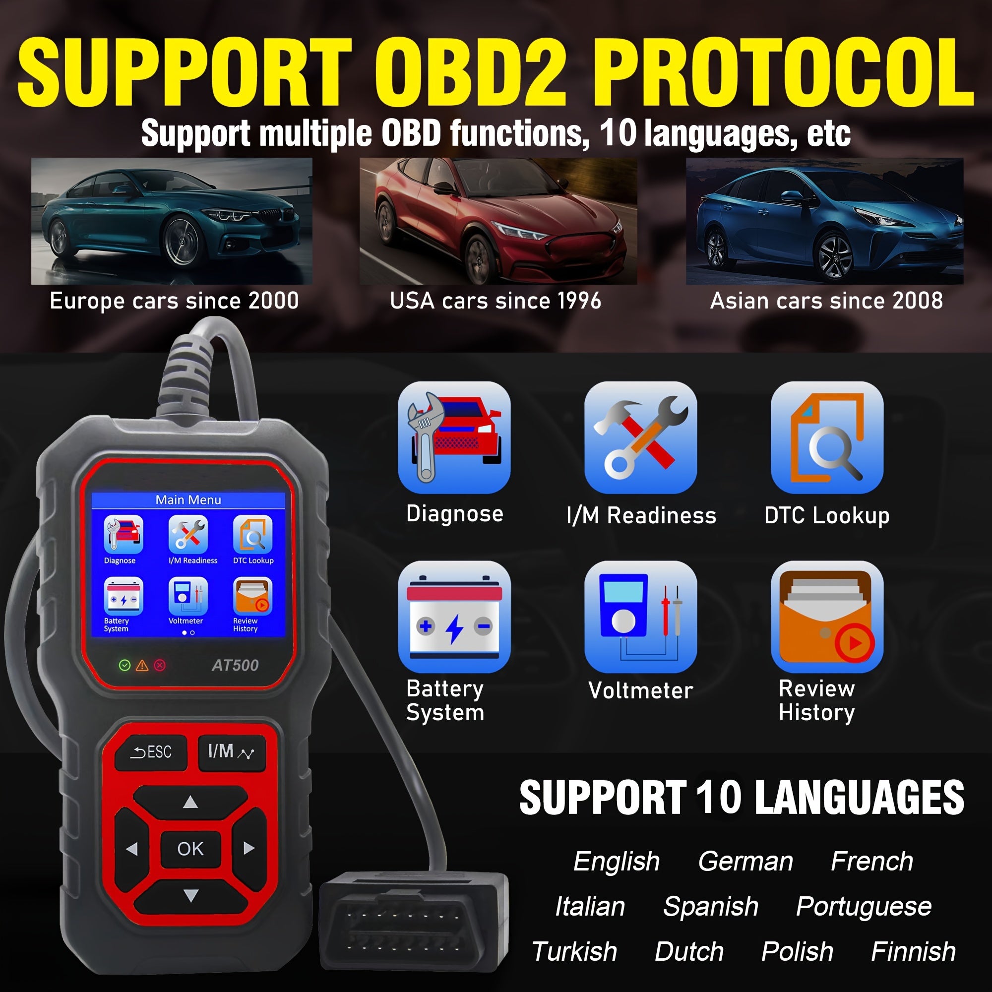 Car Code Reader, OBD2 Car Code Scanner VoltaTester Engine Fault Code Scanner CranAnd Charging Tester Diagnostic Tool For OBDII Protocol Cars