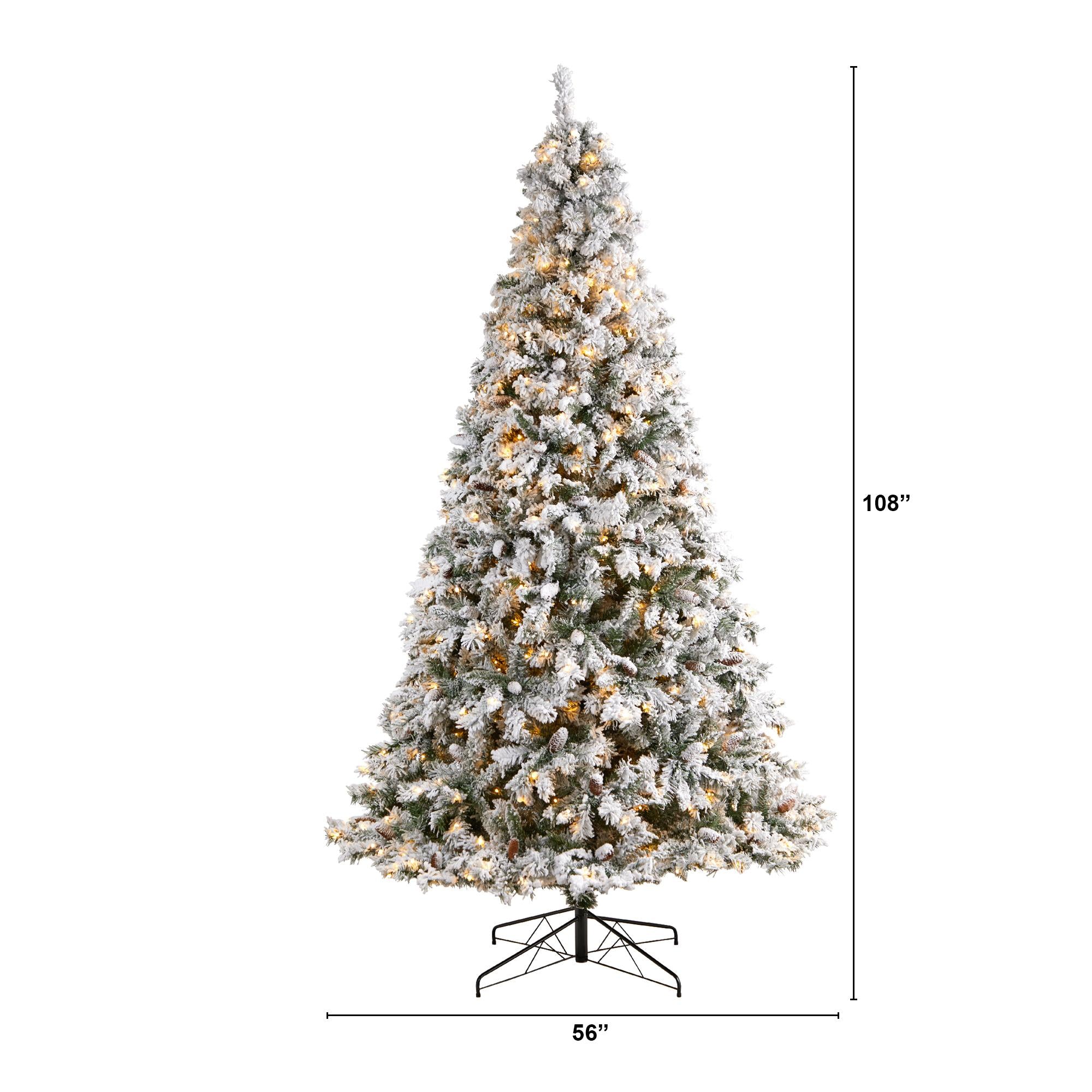 Nearly Natural River Mountain Clear Prelit LED Green Flocked Pine Christmas Tree, with Pinecones 9'