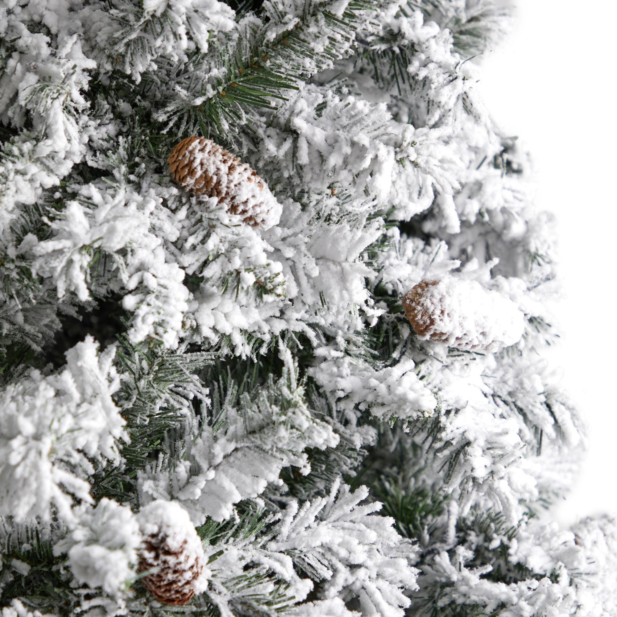 Nearly Natural River Mountain Clear Prelit LED Green Flocked Pine Christmas Tree, with Pinecones 9'