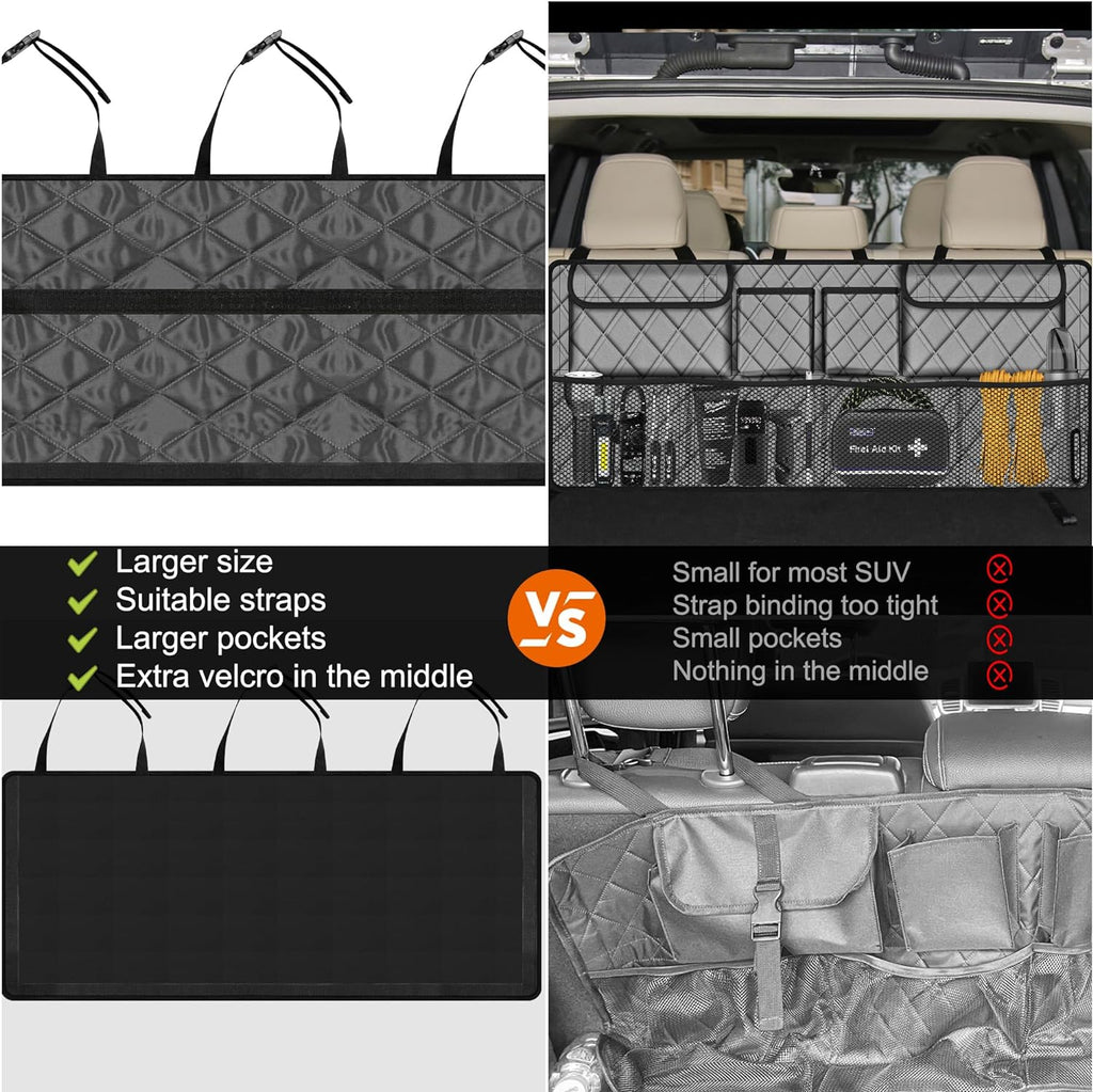 Femuar Car Trunk Organizer,Large Capacity Backseat Trunk Organizer(42"*18"),Collapsible Car Storage Bag with 8 Pocekt,Car Organizer for SUV/MPV/Truck - Grey