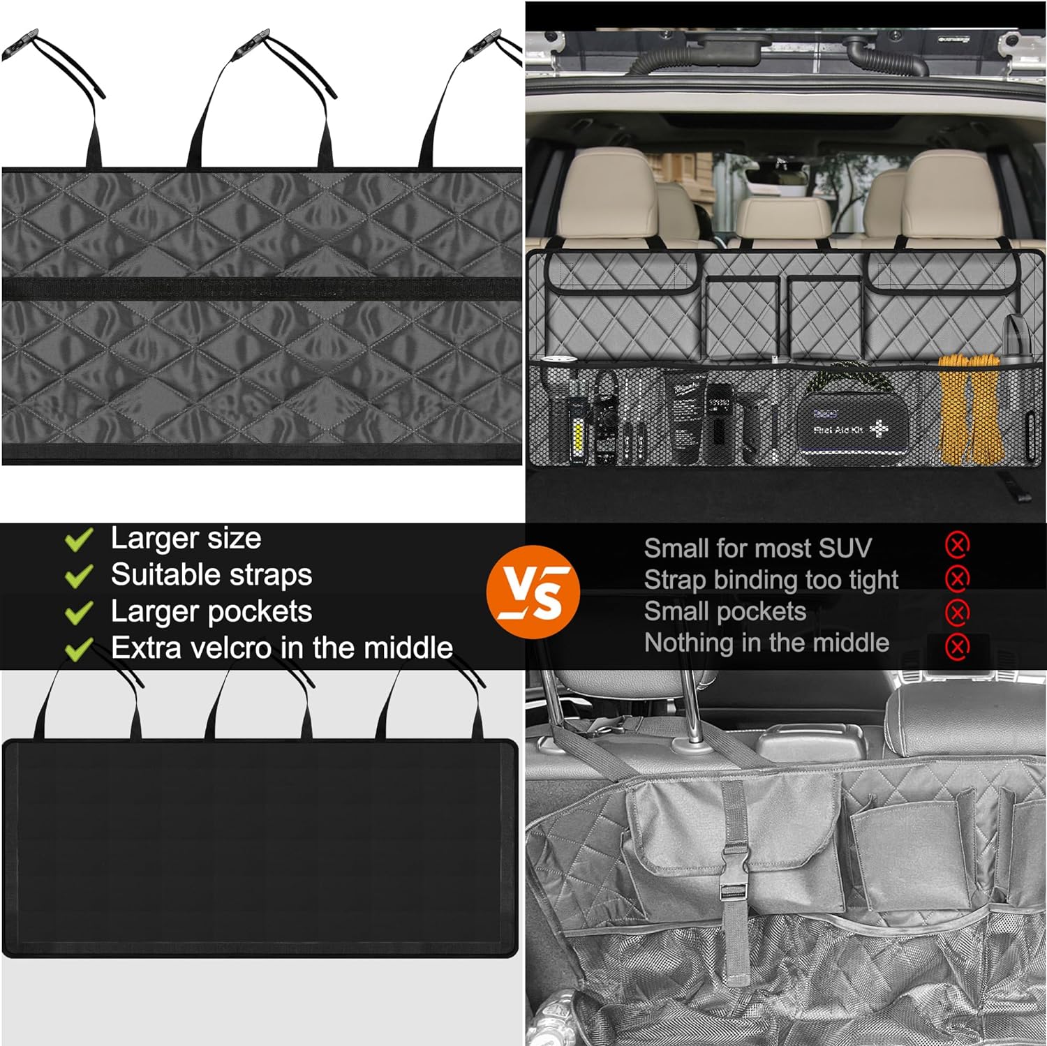 Femuar Car Trunk Organizer,Large Capacity Backseat Trunk Organizer(42"*18"),Collapsible Car Storage Bag with 8 Pocekt,Car Organizer for SUV/MPV/Truck - Grey