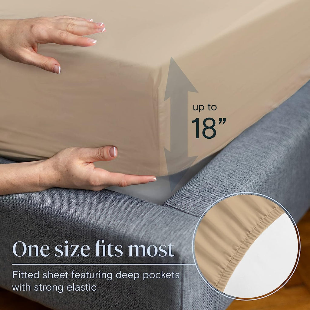 LuxClub Twin XL Sheets Set - Soft Twin Bed Sheets for Boys and Girls, 4 PC Deep Pockets 18" Eco Friendly Wrinkle Free Kids Fitted Sheets Machine Washable Hotel Bedding Silky Soft - Light Khaki Twin XL