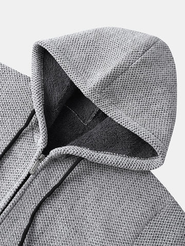 mens chenille knitted plush lined warm drawstring hooded cardigans