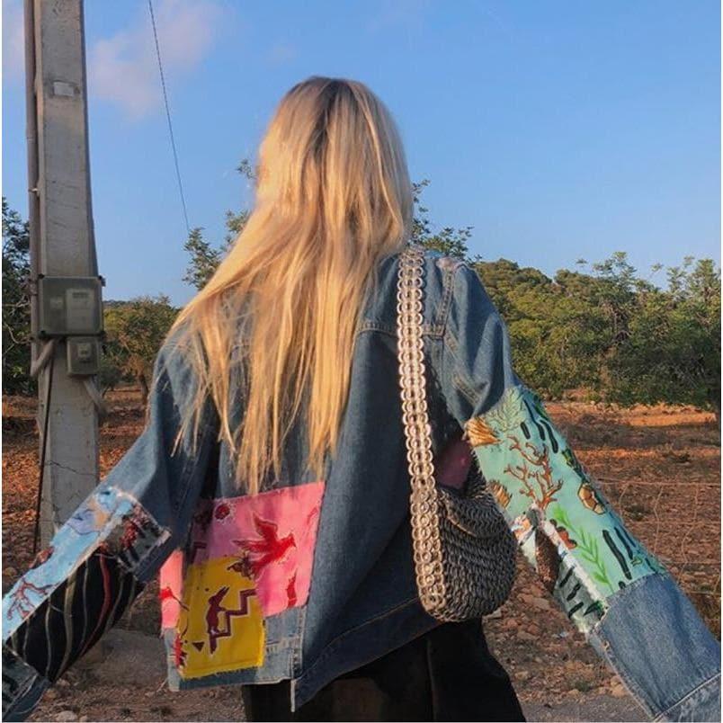 sequins patchwork cartoon jeans jacket