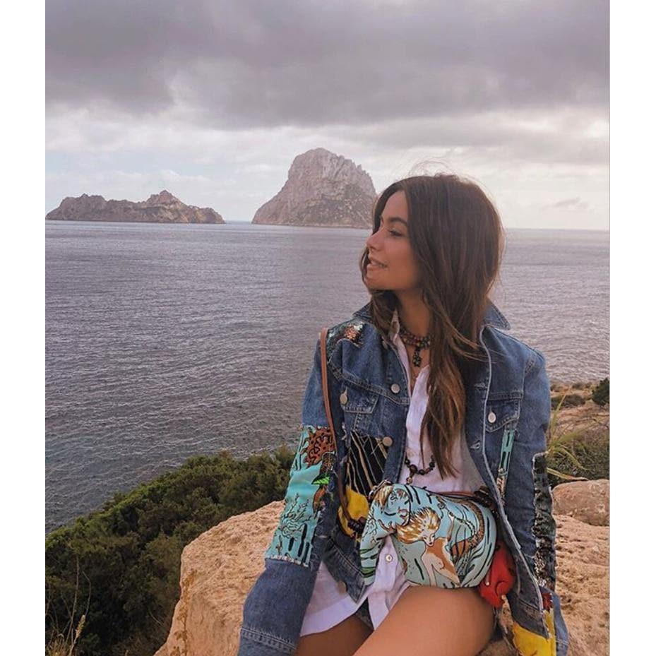 sequins patchwork cartoon jeans jacket