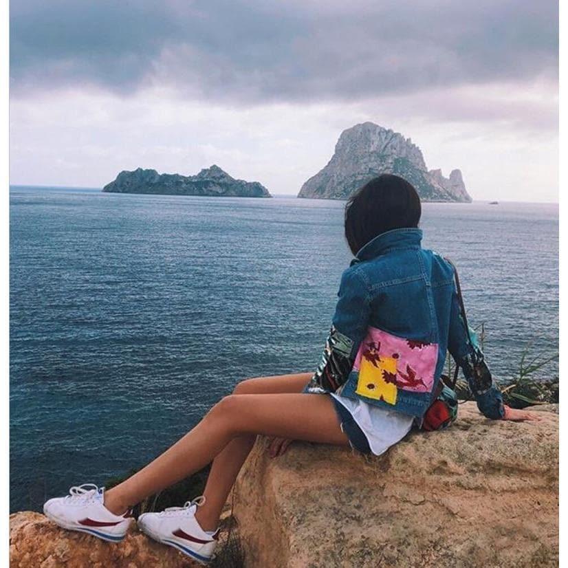 sequins patchwork cartoon jeans jacket