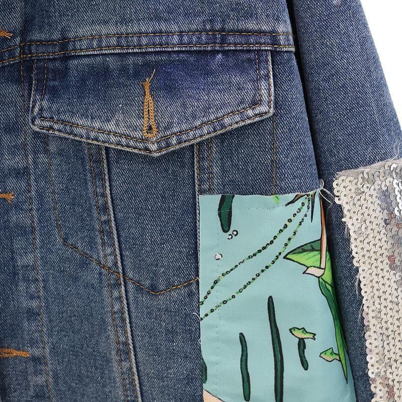 sequins patchwork cartoon jeans jacket