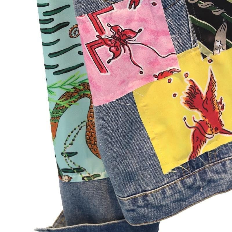 sequins patchwork cartoon jeans jacket
