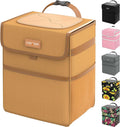 HOTOR Car Trash Can with Lid, Brown Car Trash Bag Hanging with Storage Pockets, Leak-Proof Car Garbage Can with Adjustable Straps, Magnetic Snaps, Waterproof Car Garbage Bin for Interior Car