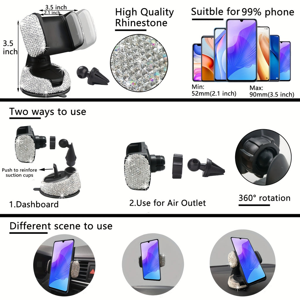 27pcs Bling Car Accessories Set For Women, Bling Steering Wheel Covers Universal Fit 15 Inch, Bling License Plate Frame,  Phone Holder, Car Coasters