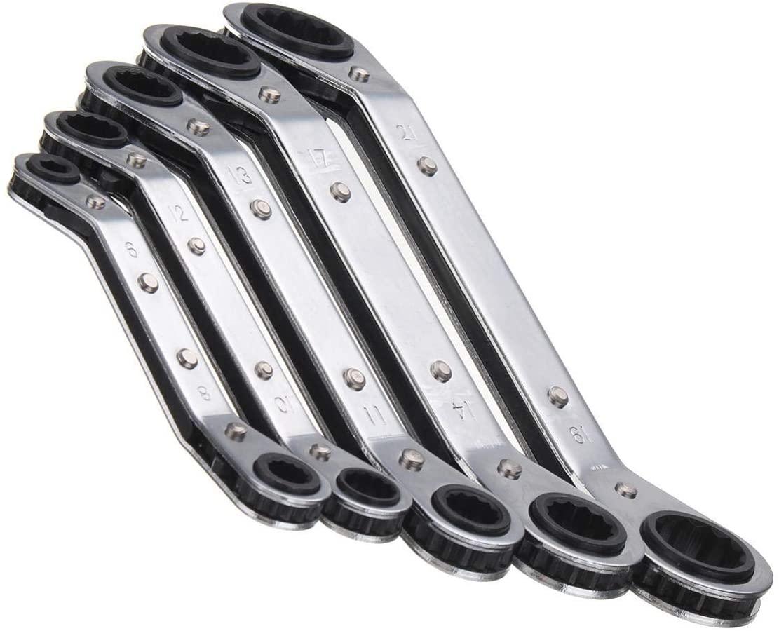Sturdy 5Pcs Metric Offset Ring Wrench Spanner Tools Ratchet Metric Hand DIY Tool Set Hardware Tool Kits Safety