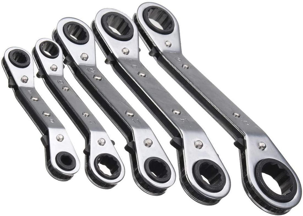 Sturdy DIY Tools, 5Pcs Metric Offset Ring Wrench Spanner Tools Ratchet Metric Hand DIY Tool Set Safety