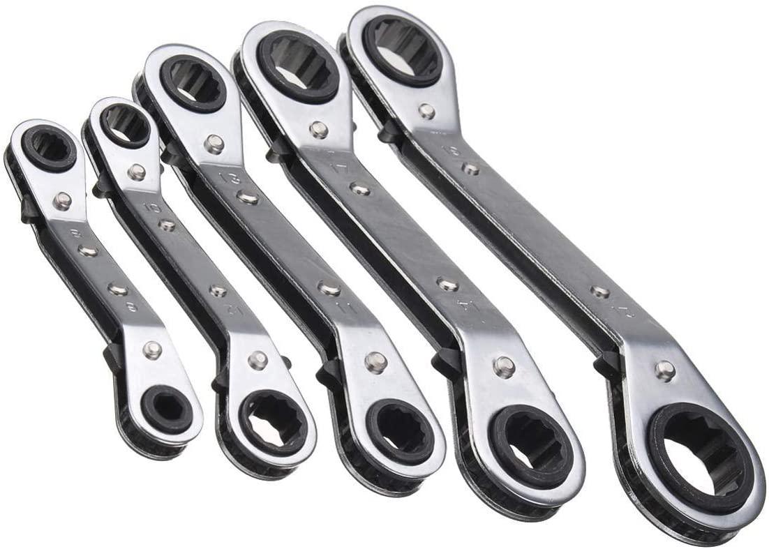 Sturdy DIY Tools, 5Pcs Metric Offset Ring Wrench Spanner Tools Ratchet Metric Hand DIY Tool Set Safety