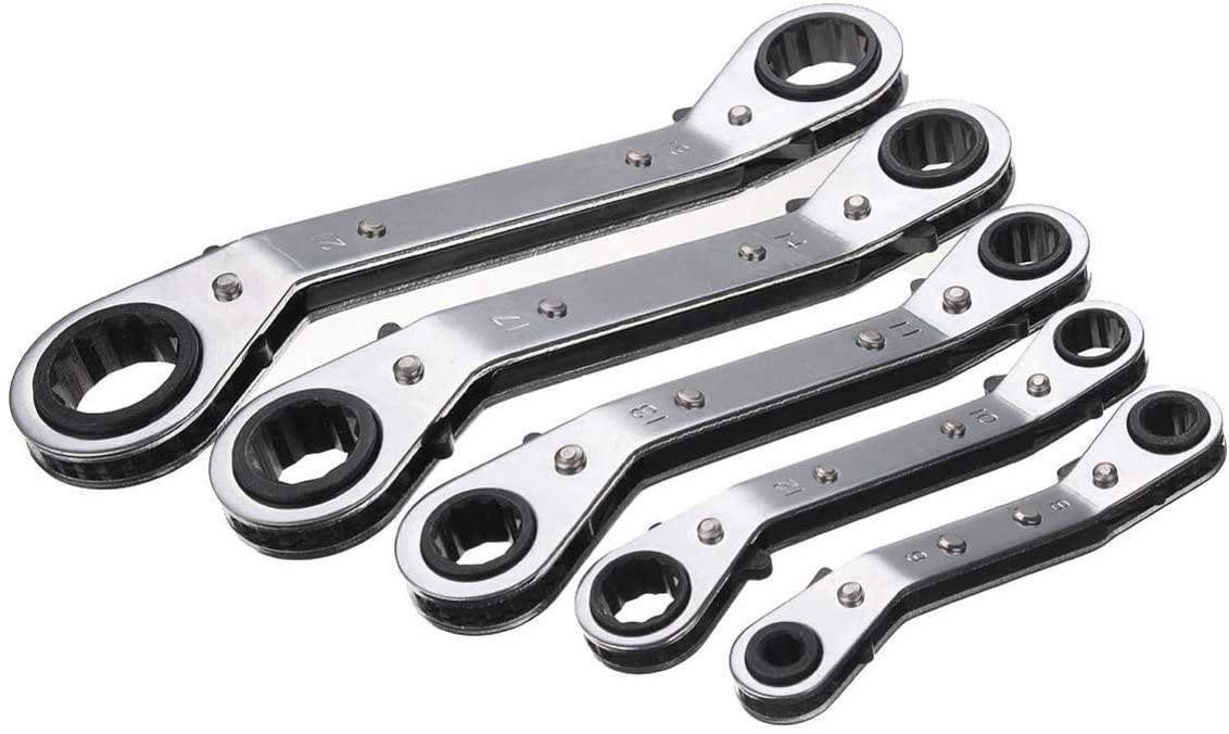 Sturdy DIY Tools, 5Pcs Metric Offset Ring Wrench Spanner Tools Ratchet Metric Hand DIY Tool Set Safety