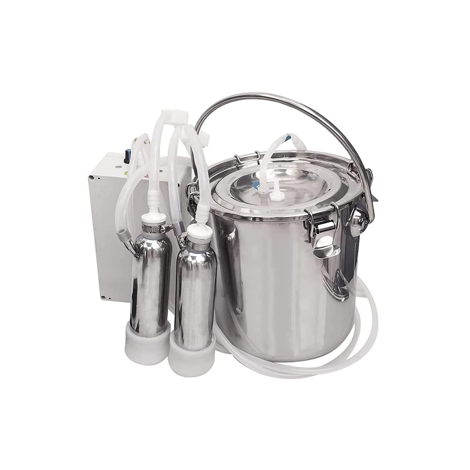 Achicklead 5L Goat Cow MilMachine,Automatic Portable Pulse Breast Pump with 2 Teat Cups  Steel Bucket (Cow)