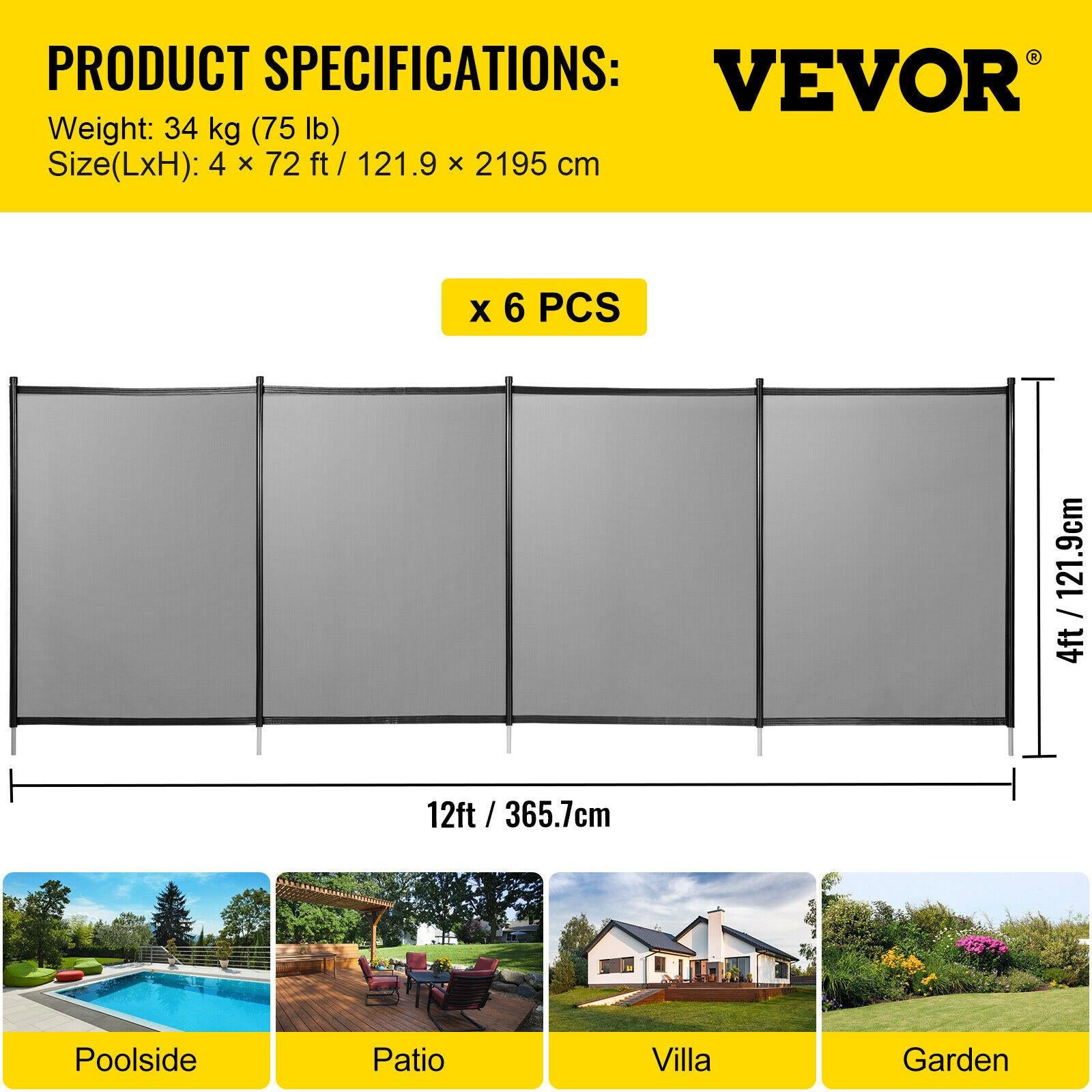 4Ft x 72Ft Pool Fence Swimming Fence in Ground Life Saver Fence Portable