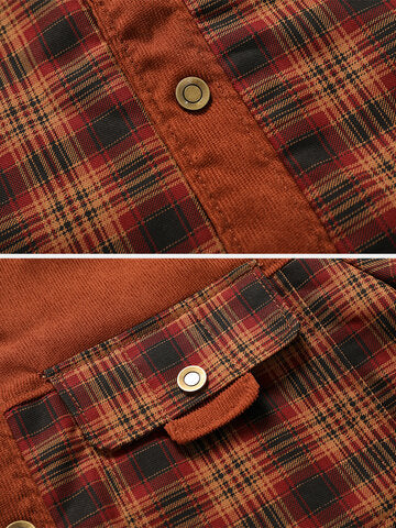 mens plaid patchwork 100 % cotton fleece lined thick lapel reversible jackets