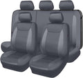 Flying Banner car seat Covers Protects Water Proof Faux Leather Carbon Fiber Front and Rear Bench Split 40/60 50/50 60/40(Gray Gray, Full Set - 8PCS)