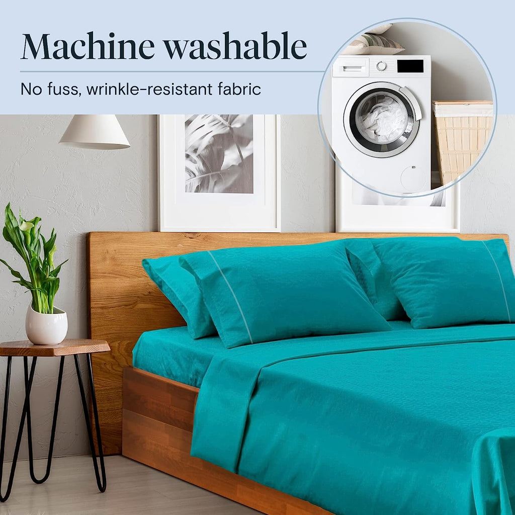 LuxClub 7 PC Split King Sheet Set Bamboo Sheets Deep Pockets 18" Eco Friendly Wrinkle Free Cooling Sheets Machine Washable Hotel Bedding Silky Soft - Teal Split King