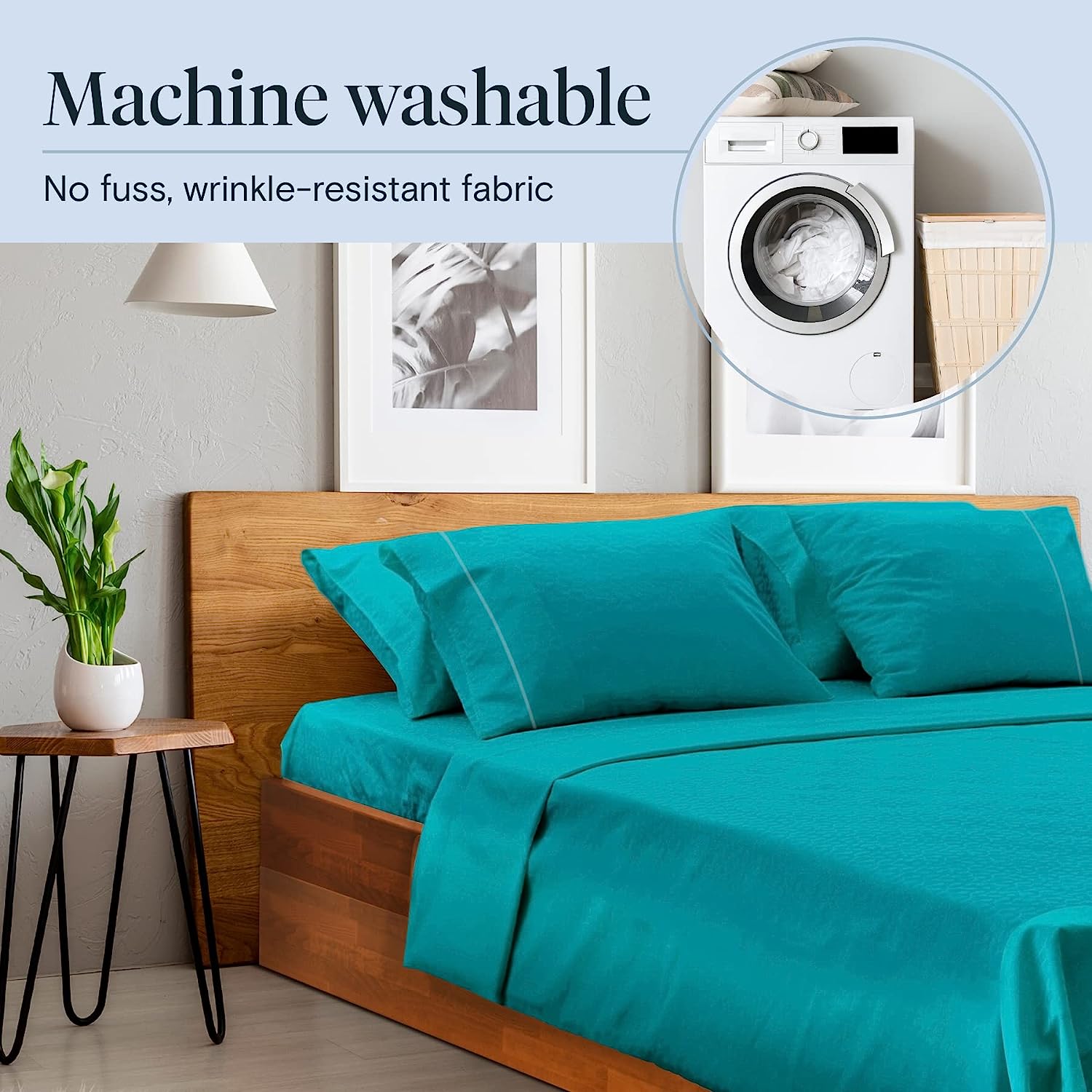 LuxClub 7 PC Split King Sheet Set Bamboo Sheets Deep Pockets 18" Eco Friendly Wrinkle Free Cooling Sheets Machine Washable Hotel Bedding Silky Soft - Teal Split King