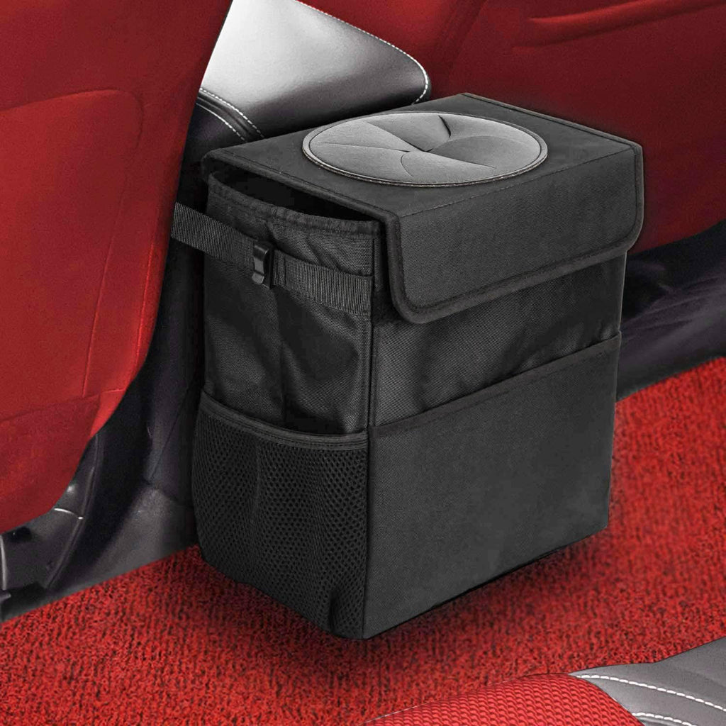 Ryhpez Car Trash Can with Lid - Car Trash Bag Hanging with Storage Pockets, Leak-Proof Collapsible Garbage Bin for Car(3.2 Gallon/12L)