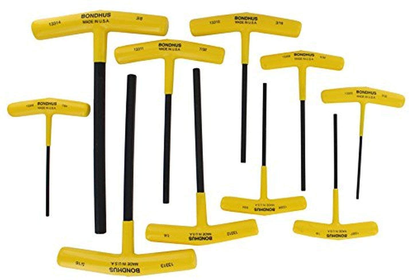 Bondhus 13390 Set of 10 Hex T-handles w/Stand, sizes 3/32-3/8" (Three Pack)