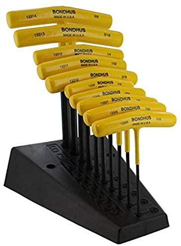 Bondhus 13390 Set of 10 Hex T-handles w/Stand, sizes 3/32-3/8" (Three Pack)
