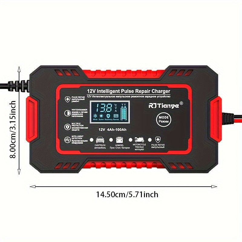Car Battery Charger 12V 6A Pulse Repair LCD Display Smart Fast CharAGM Deep Cycle GEL Lead-Acid Charger For Auto Motorcycle