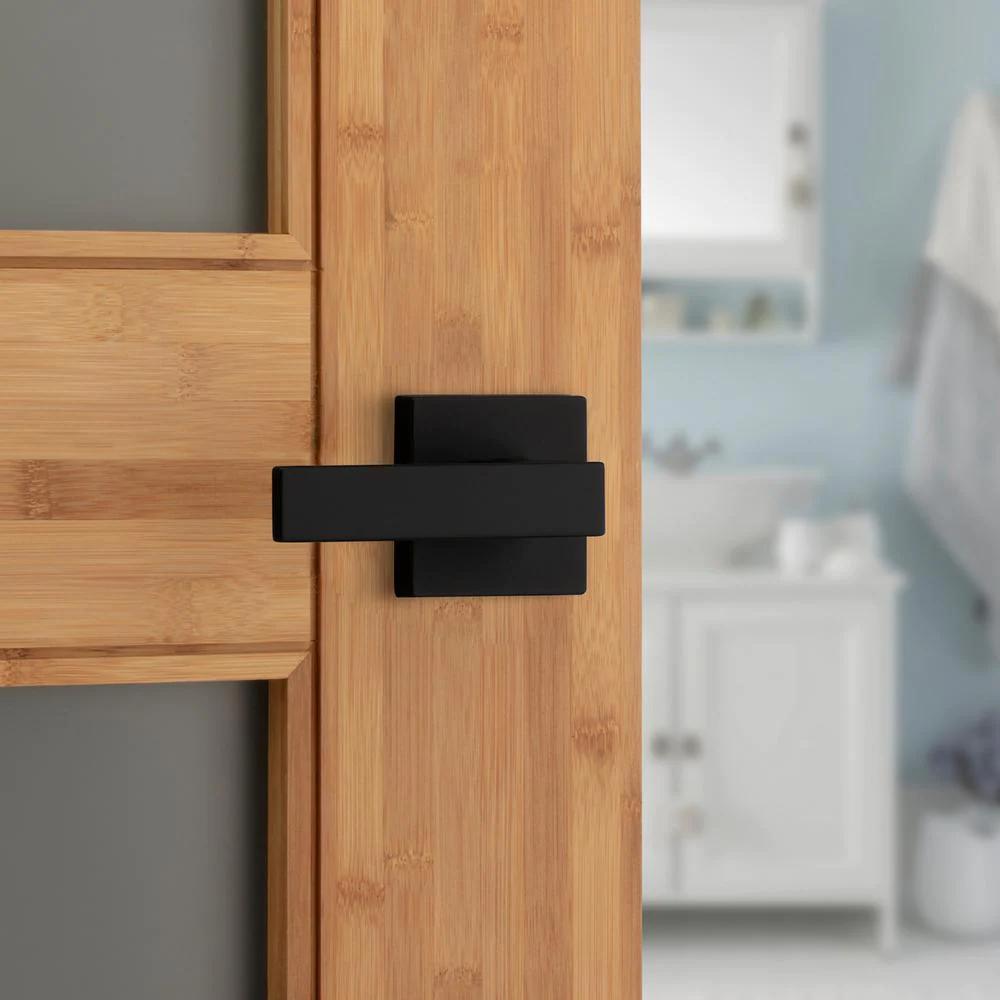 Singapore Square Matte Black Bed/Bath Door Lever with Microban