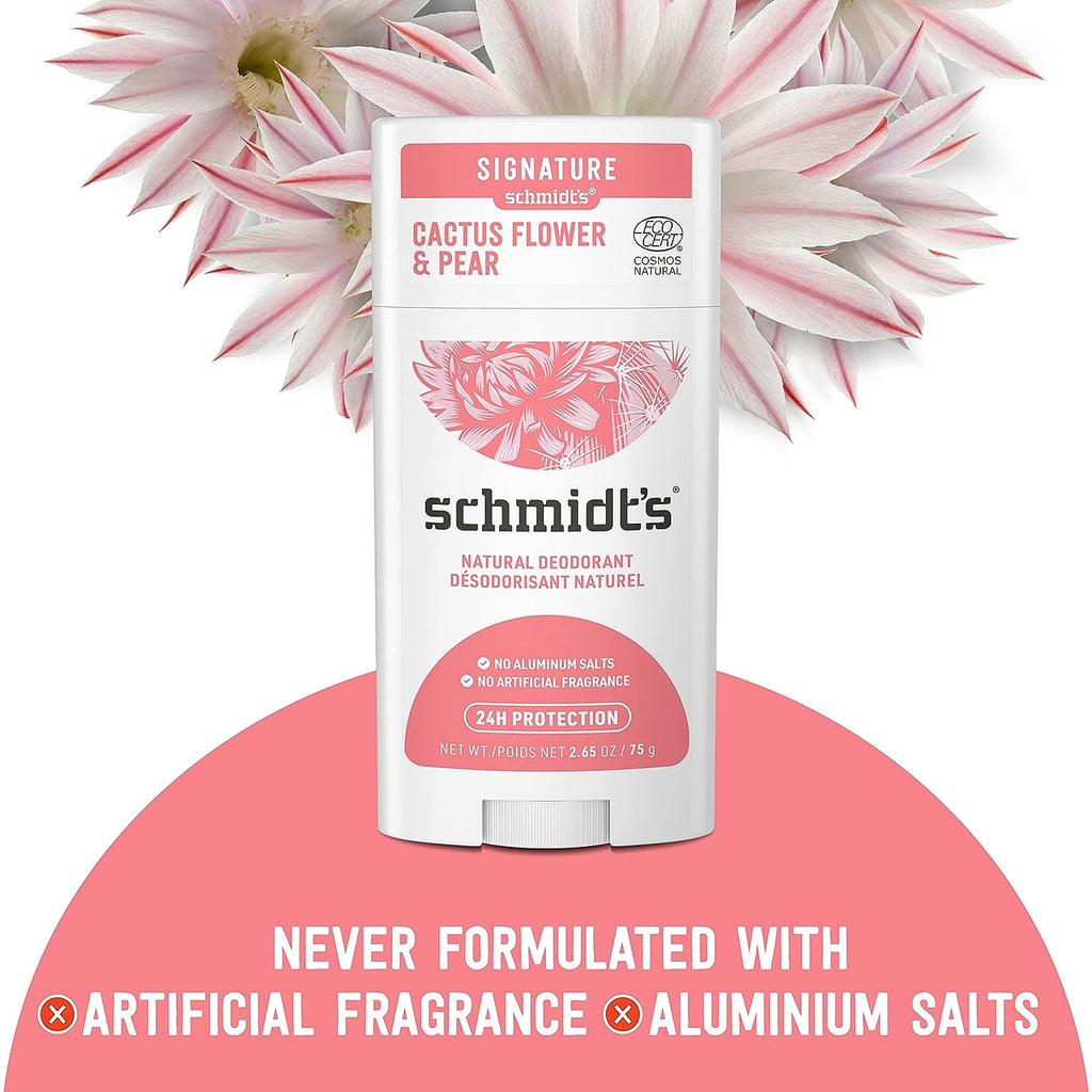 Schmidt's 100% Natural Origin Ingredient Deodorant Stick Cactus Flower &amp; Pear 2 Count for 24-Hour Odor Protection 2.65 oz