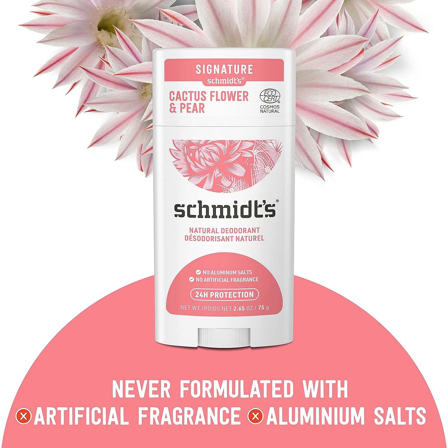 Schmidt's 100% Natural Origin Ingredient Deodorant Stick Cactus Flower &amp; Pear 2 Count for 24-Hour Odor Protection 2.65 oz