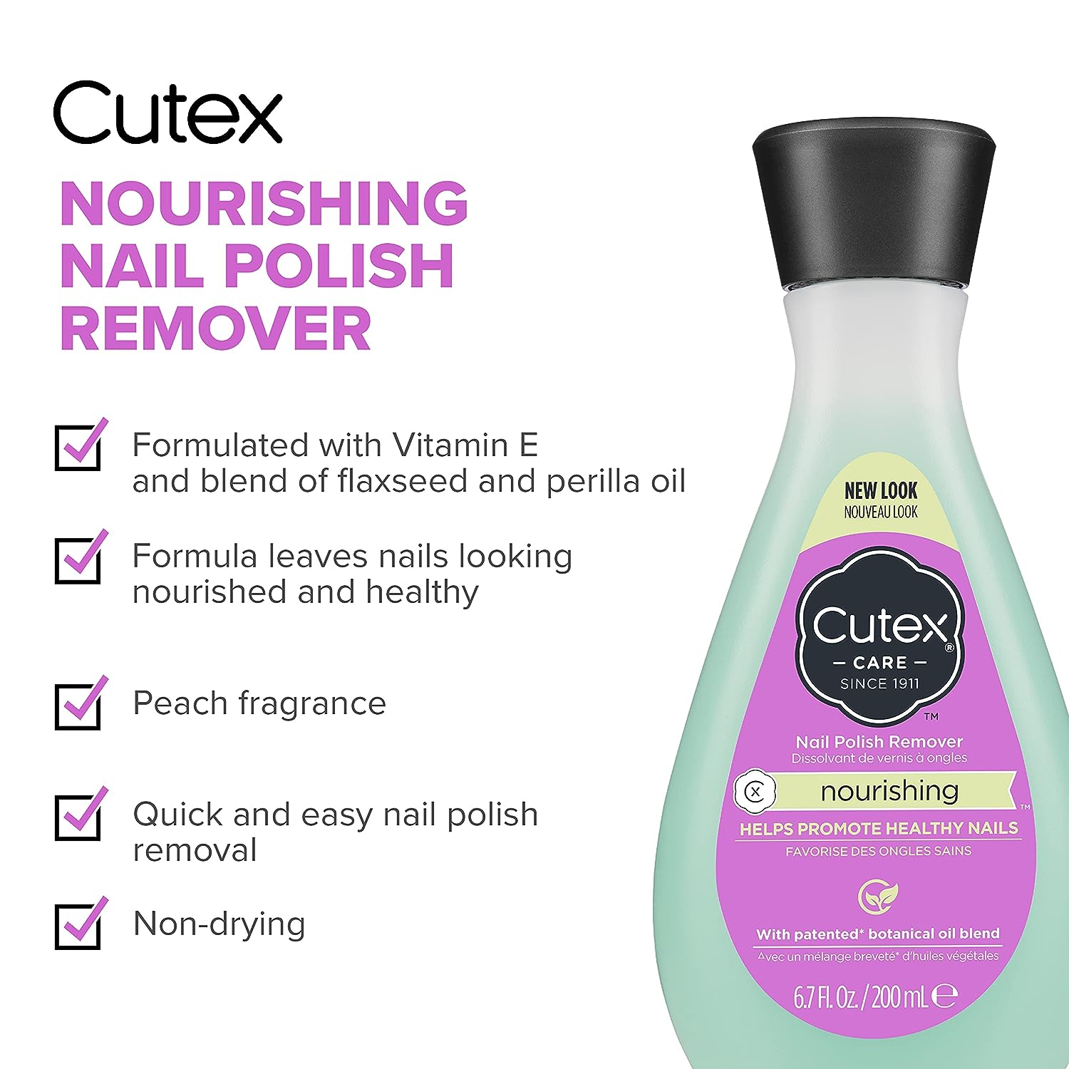 Nail Polish Remover by Cutex, Nourishing Nail Care, Leaves Nails Looking Healthy, Contains Vitamins E &amp; Apricot Oil, 6.76 Fl Oz (Pack of 2)