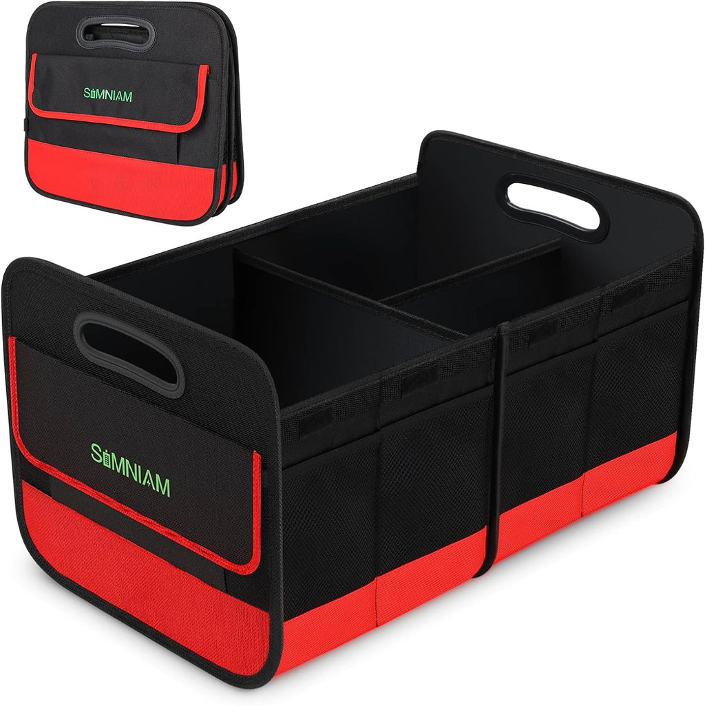 Simniam Collapsible Car Trunk Organize with 3 Removable Dividers, Trunk Organizer Fits Most Car, SUVs, Truck, or Minivan (2 Compartments, Red)
