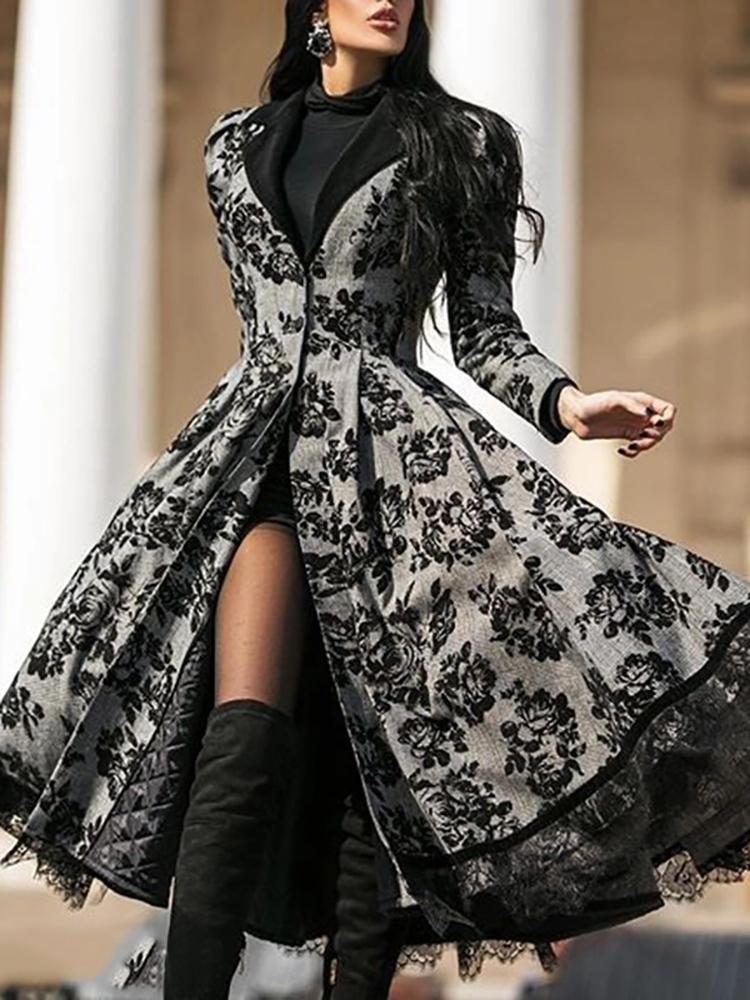 Casual v-neck printed women's coat
