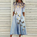 Fashion round neck short sleeve butterfly print dress