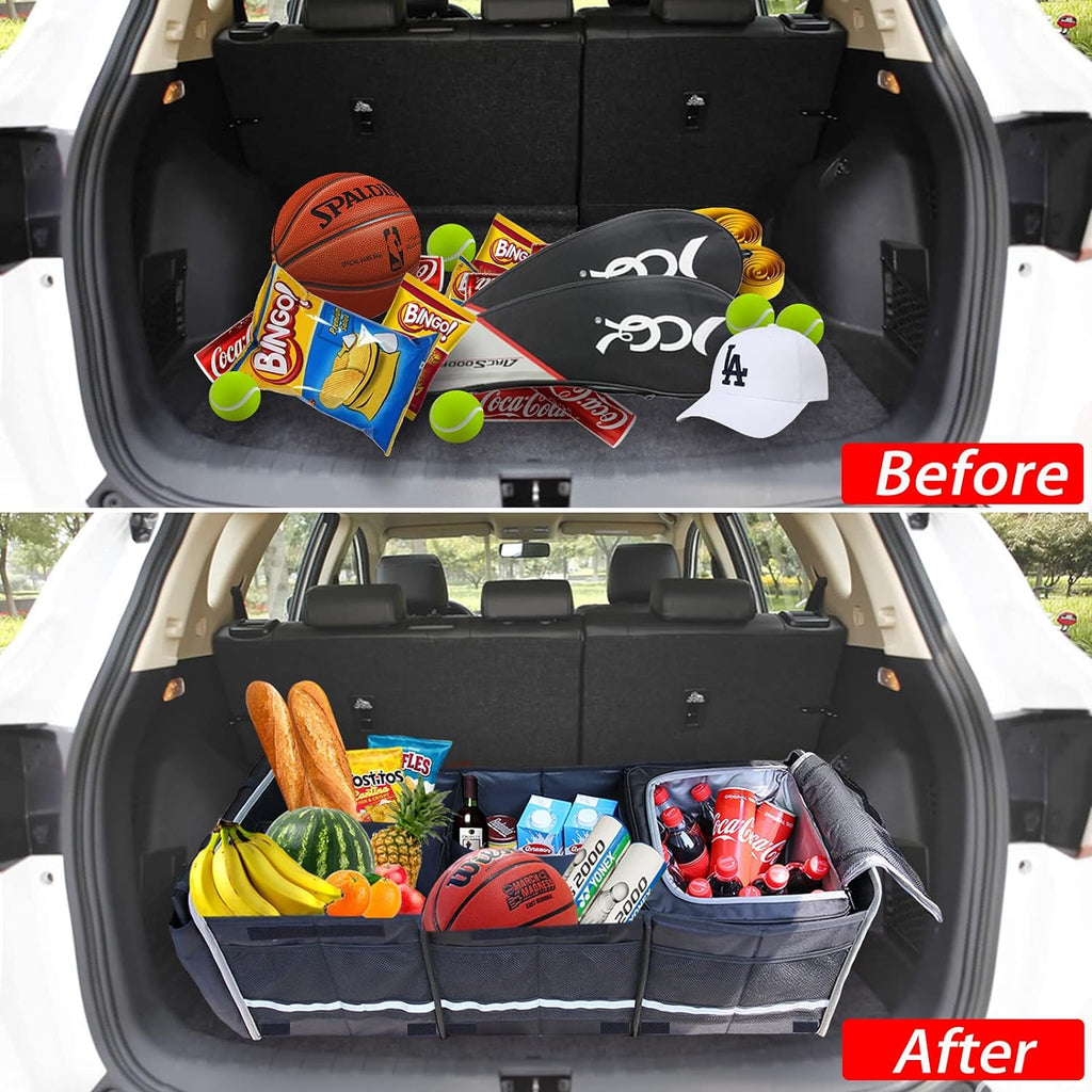 HOMEVE Extra Large Collapsible Trunk Organizer With Cooler Bag,3 Compartments Storage Organizer With Cover