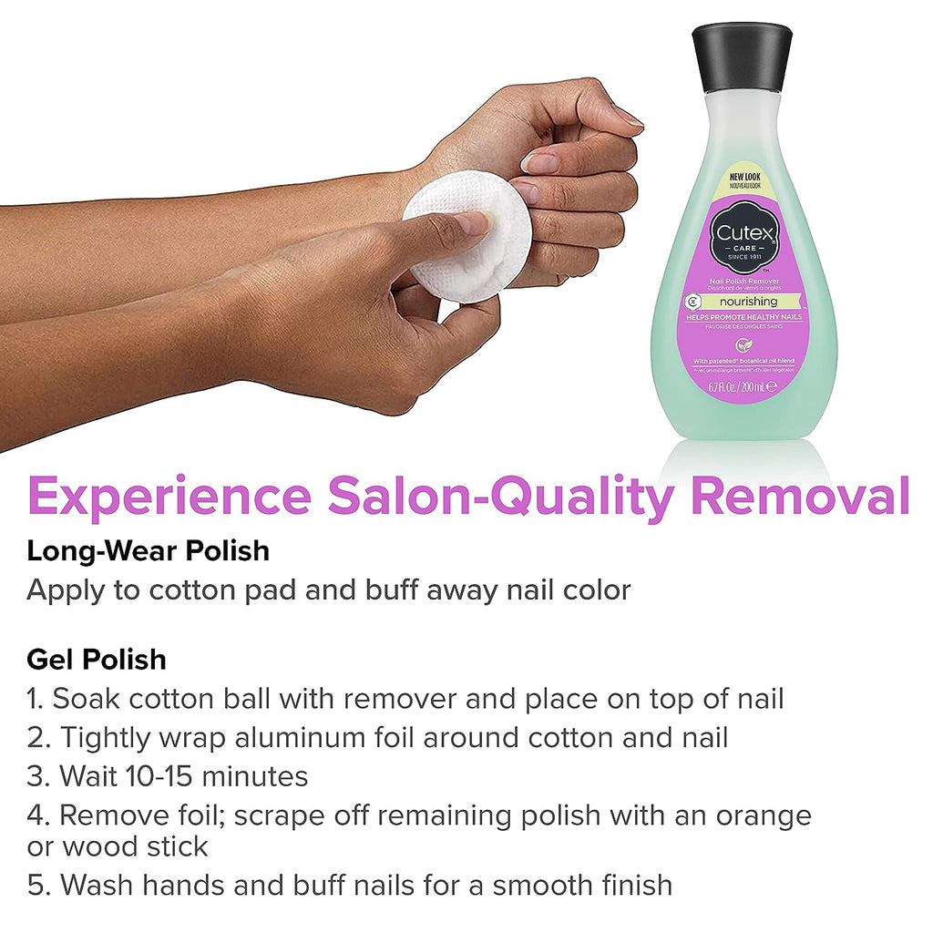 Nail Polish Remover by Cutex, Nourishing Nail Care, Leaves Nails Looking Healthy, Contains Vitamins E &amp; Apricot Oil, 6.76 Fl Oz (Pack of 2)