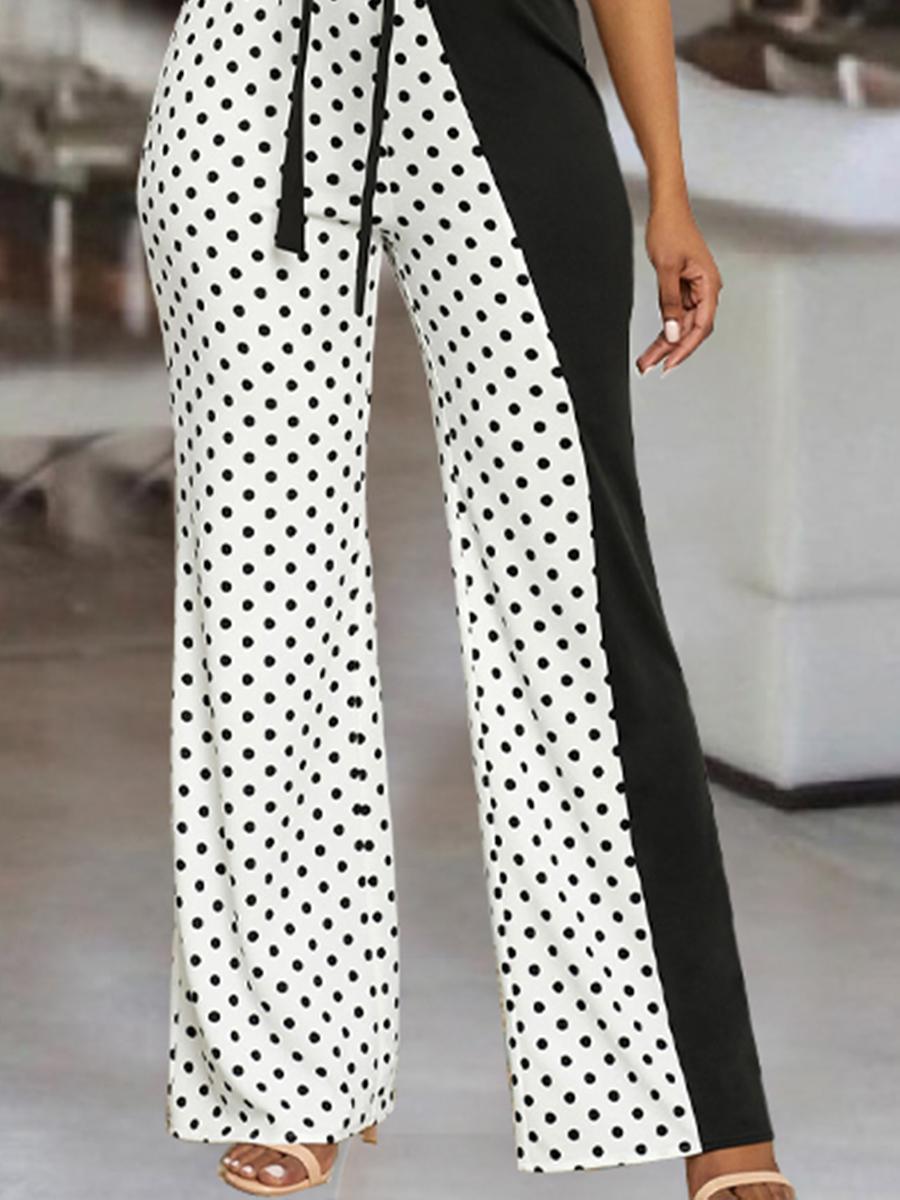 Fashion Dots Print Crew Neck Jumpsuit Women