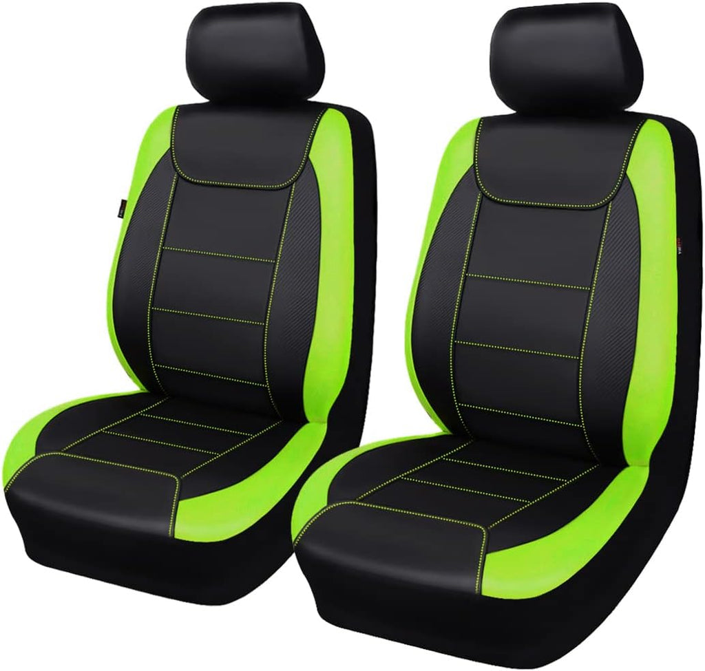 Flying Banner car seat Covers Protects Water Proof Faux Leather Carbon Fiber Fronts Fluorescence Green Black (Fluorescence Green Black, Front Pair)