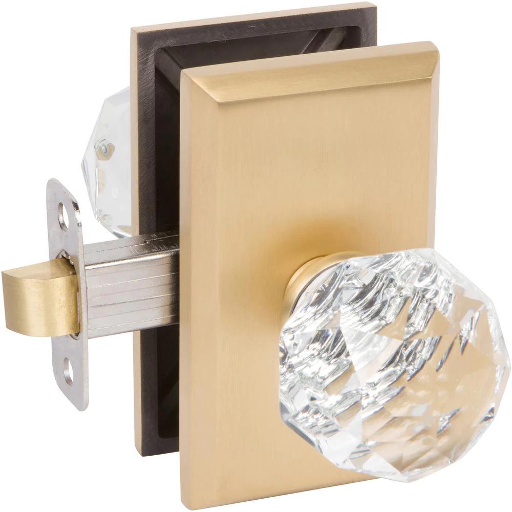 Crystal Knob Hall/Closet PassaDoor Knob with Grande Square Rosette in Satin Gold