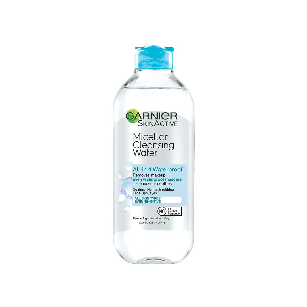 Garnier SkinActive Micellar Water For Waterproof Makeup, Facial Cleanser &amp; Makeup Remover, 13.5 Fl Oz (400mL), 1 Count (Packaging May Vary)
