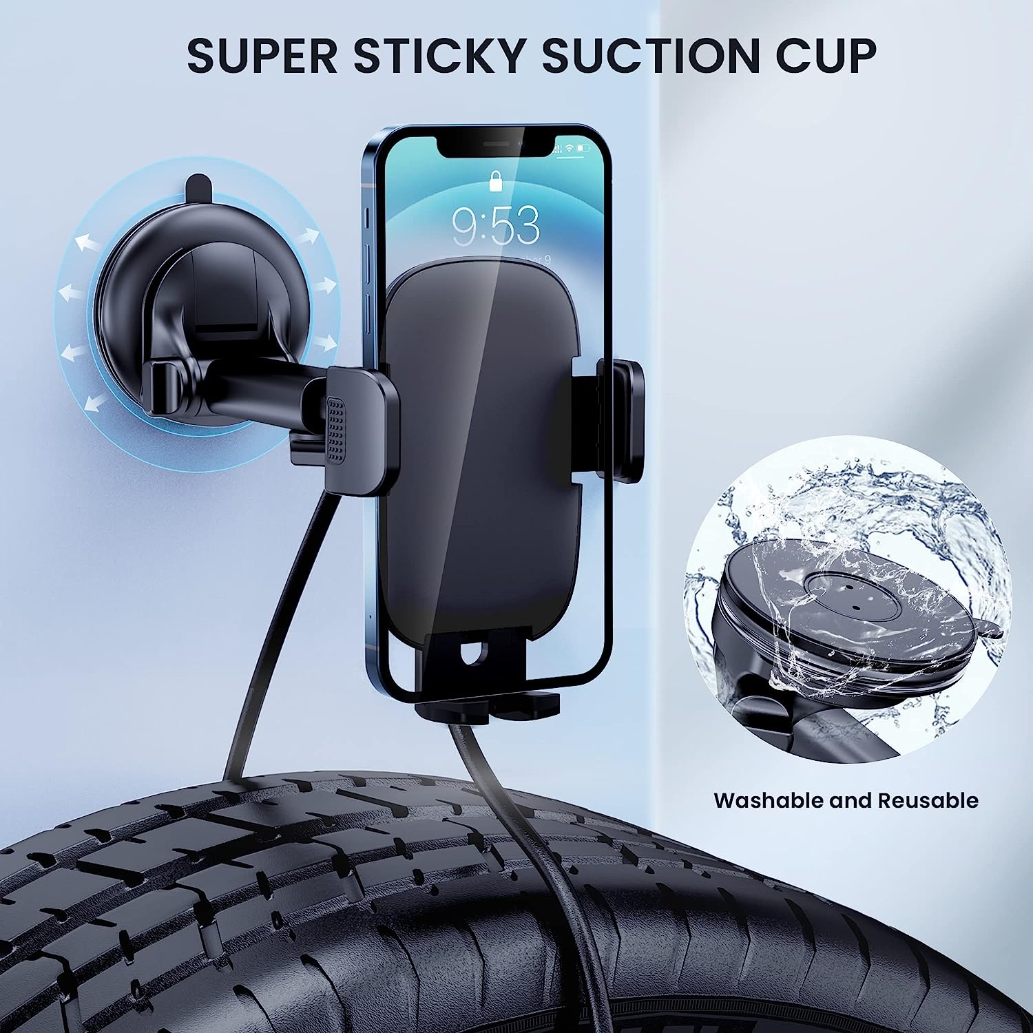 Car Phone Holder Mount [Military-Grade Suction &amp; Stable Hook] Phone Mount for Car Windshield Dashboard Air Vent Universal Hands-Free Automobile Mounts Cell Phone Holder Fit for iPhone Smartphones