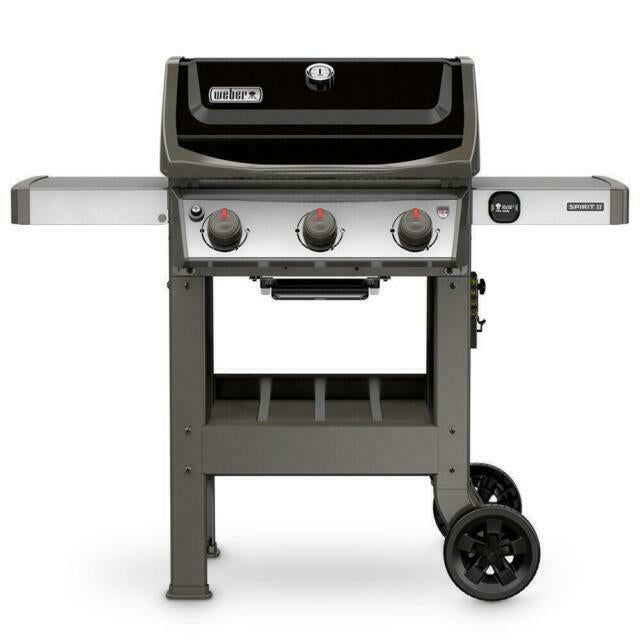 Propane Gas Grill 3-Burner  Steel Warming Rack 2-Wheels Black