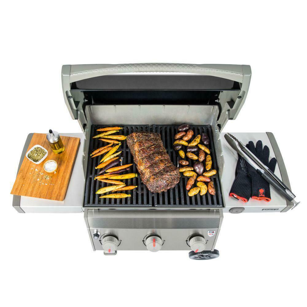 Propane Gas Grill 3-Burner  Steel Warming Rack 2-Wheels Black