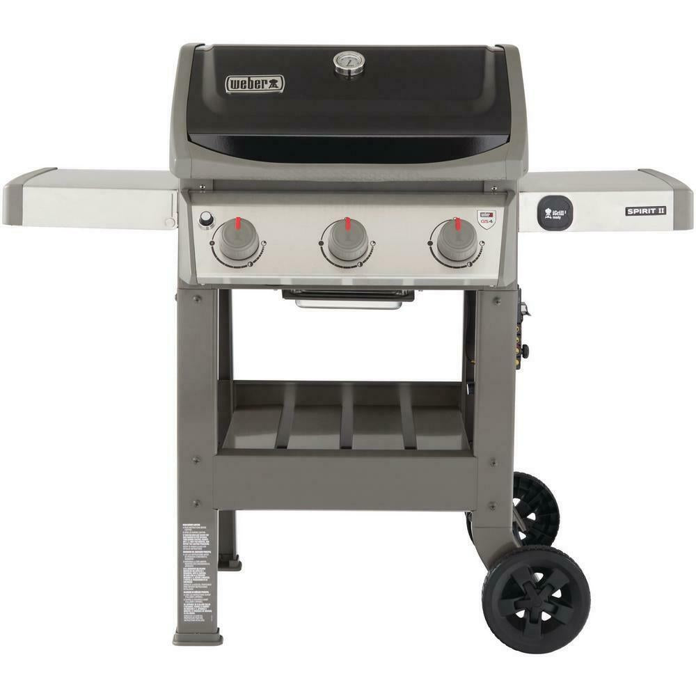 Propane Gas Grill 3-Burner  Steel Warming Rack 2-Wheels Black