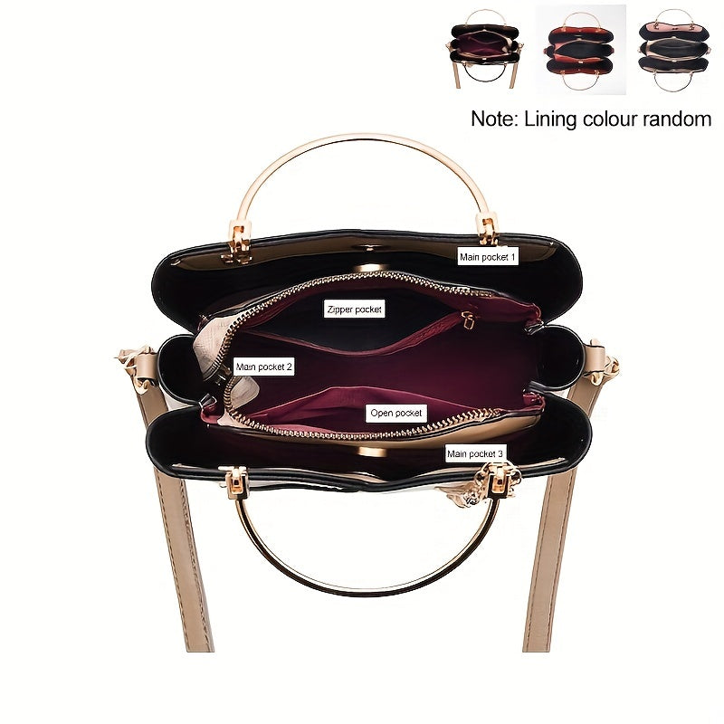 Color Block Satchel Bag, Trendy Tassel Decor Crossbody Bag, Women's Top Ring Purse (9.1*7.5*4.5) Inch