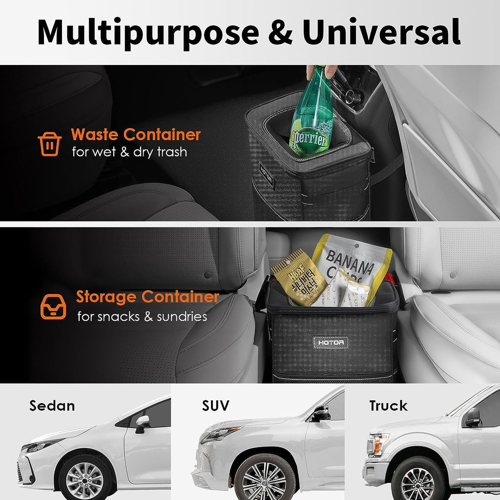 HOTOR Car Trash Can - 2 Pack, Optimal Car Accessories for Interior, Leakproof Car Organizers and Storage Bin for Front &amp; Rear Seats, Car Organizer with Adjustable Straps, Magnetic Snaps,Black