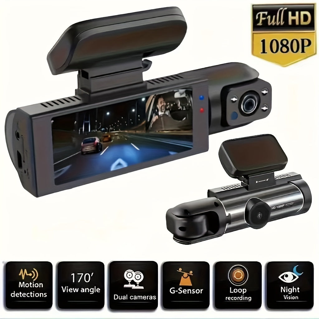 Dash Camera Front And Inside, 3.16inch Dash Cam 1080P, G Sensor HD Night Vision Loop Recording Wide Angle Car DVR